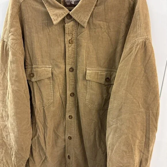 Levis Corduroy Coat Mens XXL Tan Brown Plaid Fleece Flannel Lined Barn Shacket - Picture 4 of 11